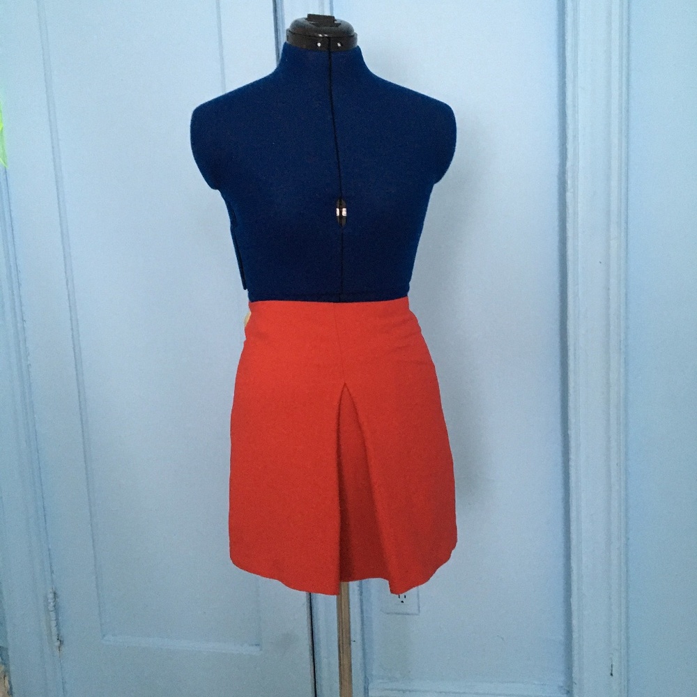 Red inverted pleat A-line skirt